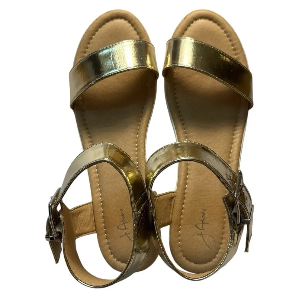 J. Adam’s Women’s Surf Chunky White Gold Platform Wedge Sandals Size 9